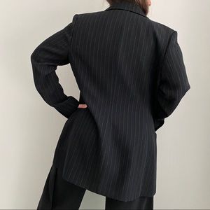 Black Jacket with pale blue pinstripes